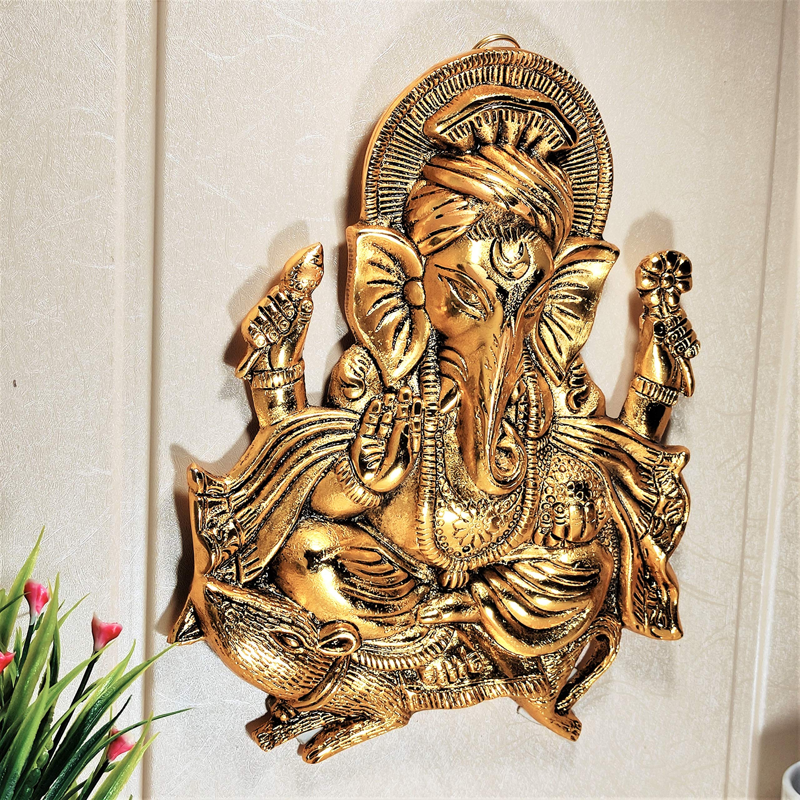 Dreamkraft Metal Ganesha Ji Statue, Ganpati Wall Hanging Sculpture Lord Ganesh Idol Lucky Feng Shui Wall Decor Your Home, Office
